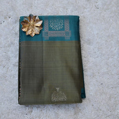 Borderless Venkatagiri Silk Saree – Teal Elegance