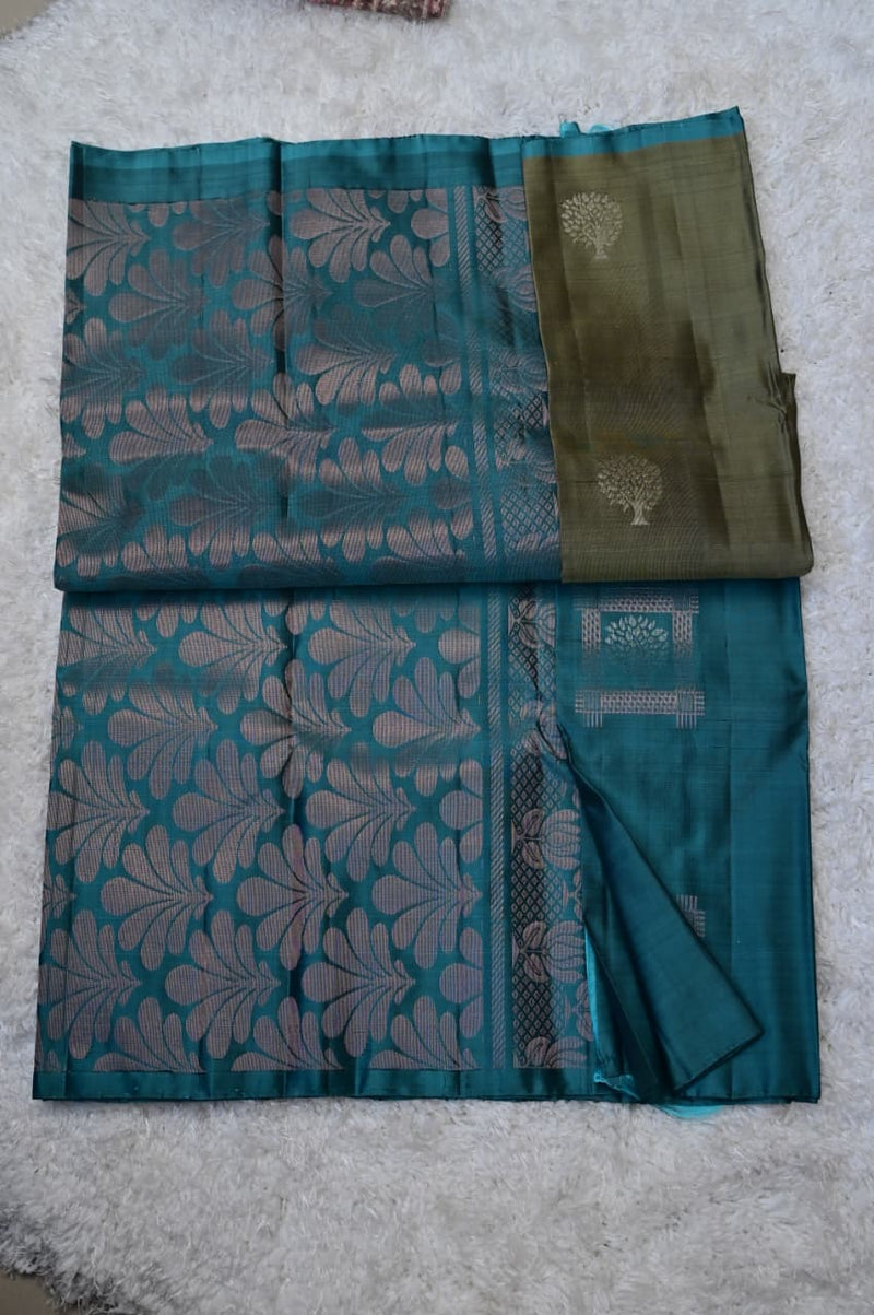 Borderless Venkatagiri Silk Saree – Teal Elegance