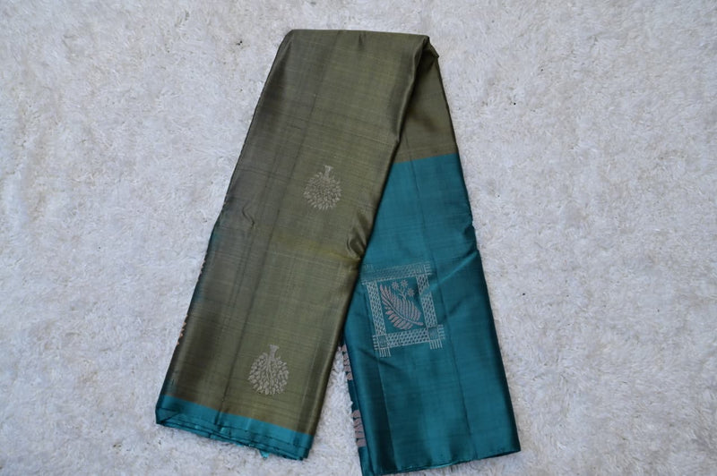 Borderless Venkatagiri Silk Saree – Teal Elegance