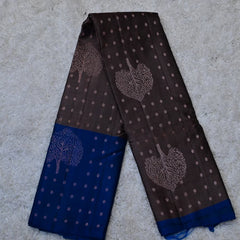 Borderless Venkatagiri Silk Saree – Deep Grey with Royal Blue Pallu