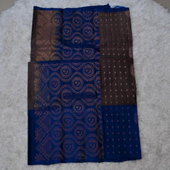 Borderless Venkatagiri Silk Saree – Deep Grey with Royal Blue Pallu