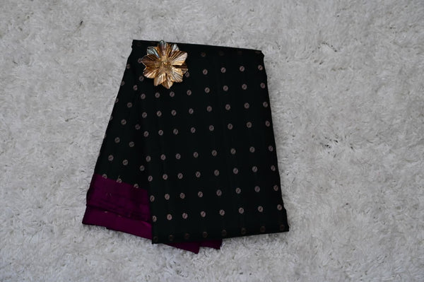 Borderless Venkatagiri Silk Saree – Deep Green with Regal Purple Pallu