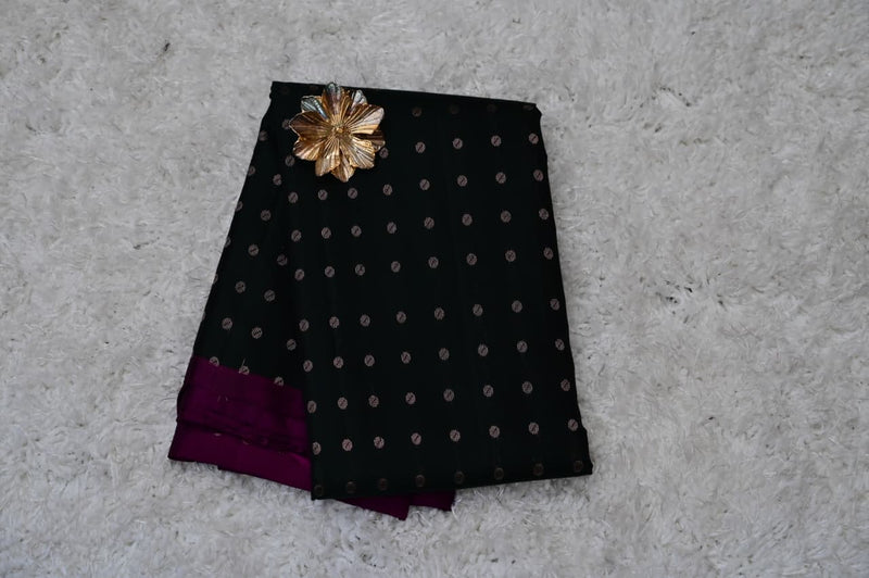 Borderless Venkatagiri Silk Saree – Deep Green with Regal Purple Pallu