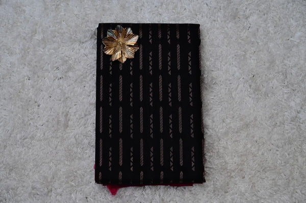 Borderless Venkatagiri Silk Saree – Black with Plum Pallu