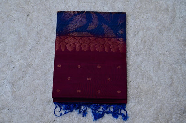 Vintage Venkatagiri Silk Saree – Wine & Royal Blue