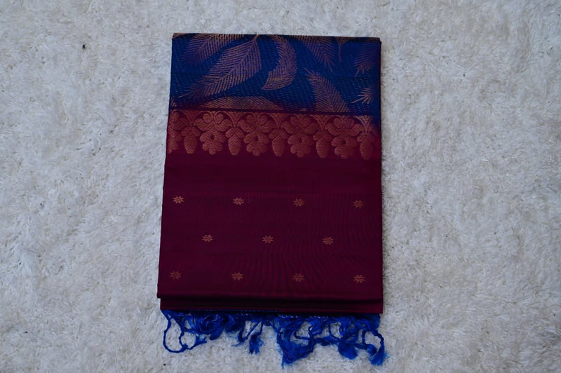 Vintage Venkatagiri Silk Saree – Wine & Royal Blue