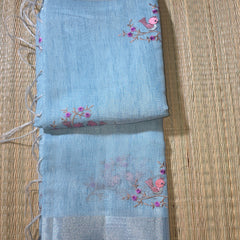 Linen Tissue Saree with Bird Motifs