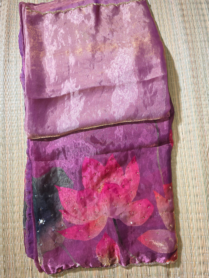 Premium Crepe Saree wuth Digital Print and Cutdana work