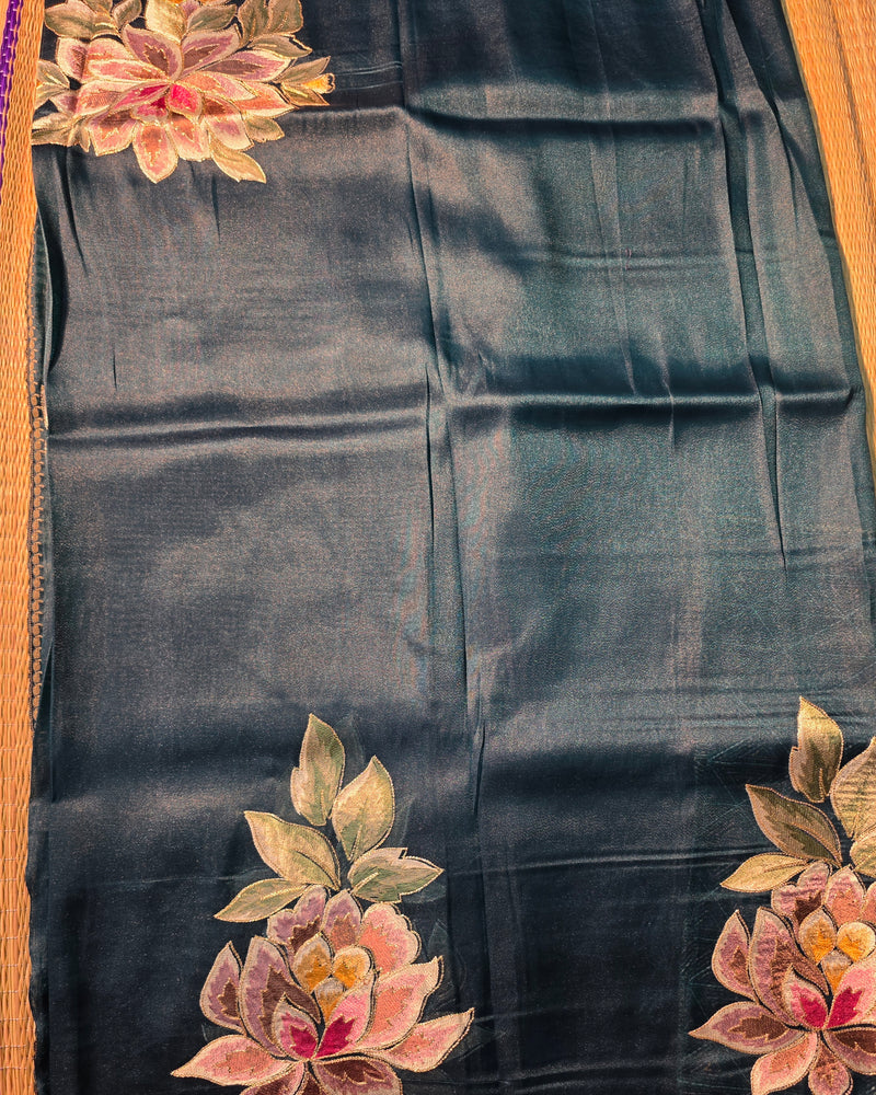 Pure Tissue Saree with allover Applique work