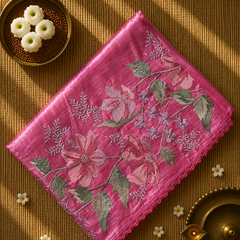 Crush Tissue Saree with Floral Embroidery