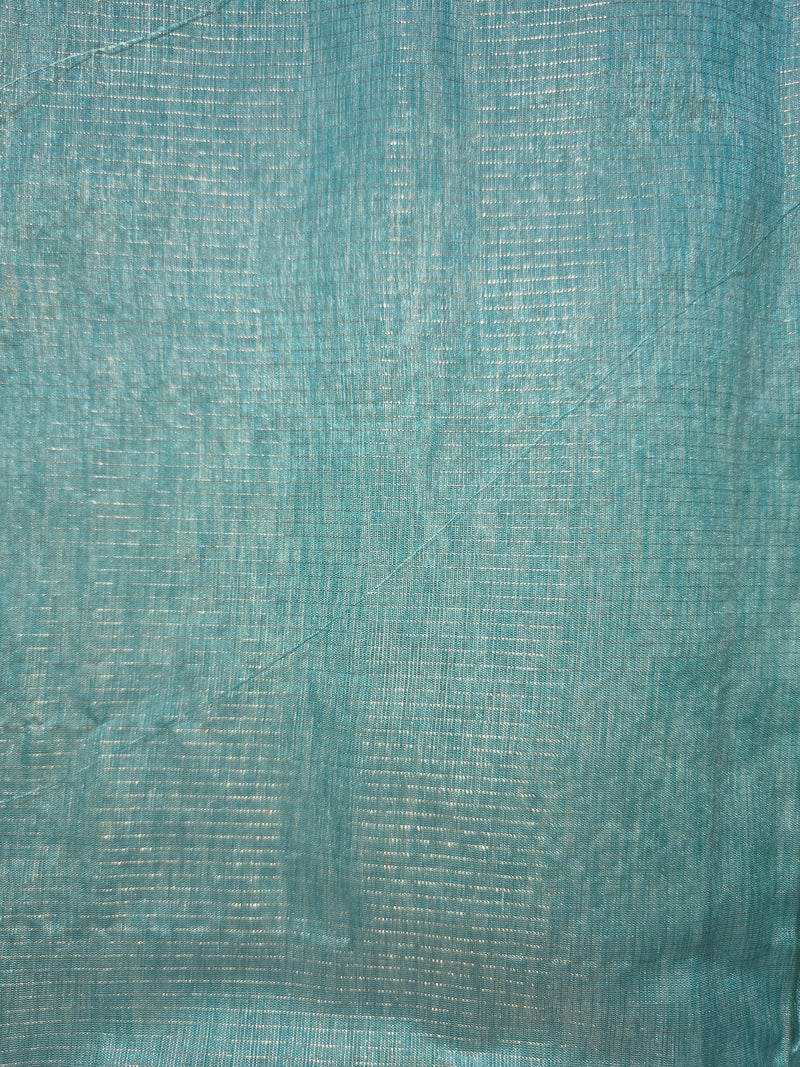 Blue Linen Tissue Saree with All over Applique work