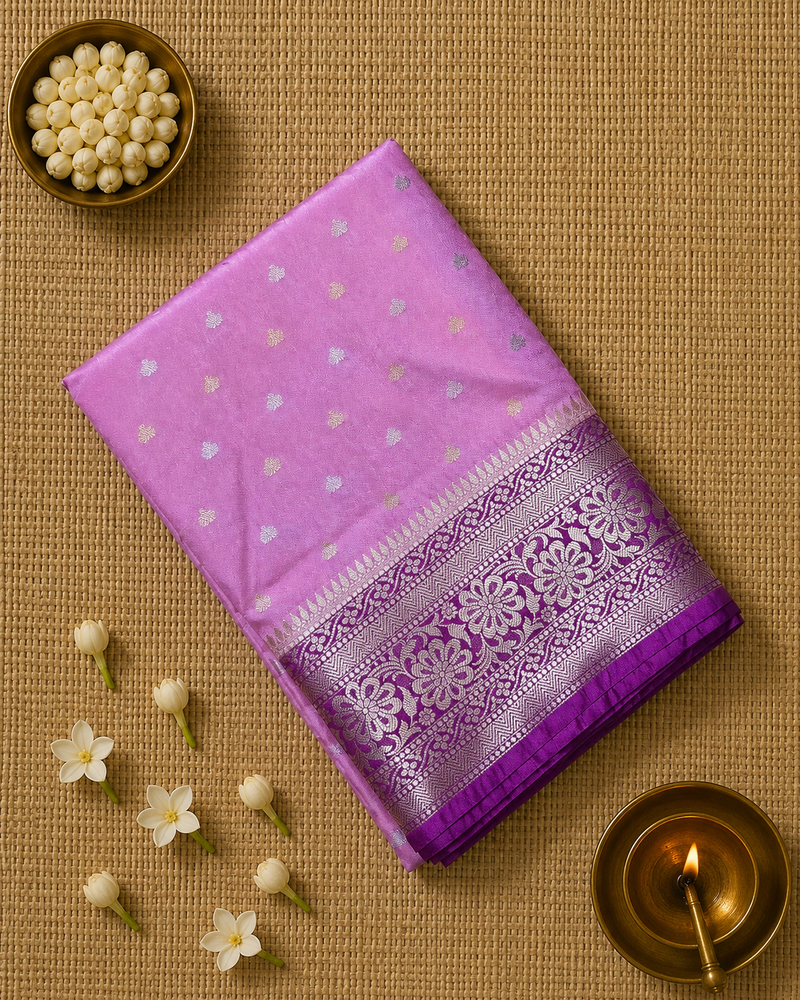 Banarasi Chinon Gorgette Saree with Contrast Blouse