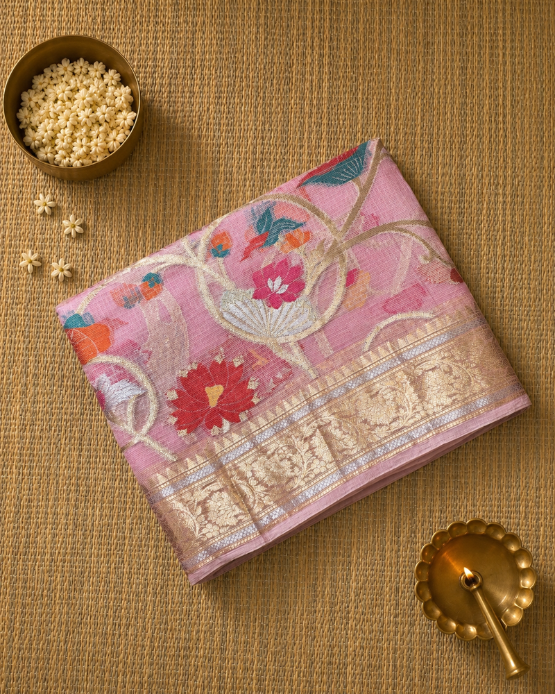 Pure Kota Doria Saree with Jaal Weaving