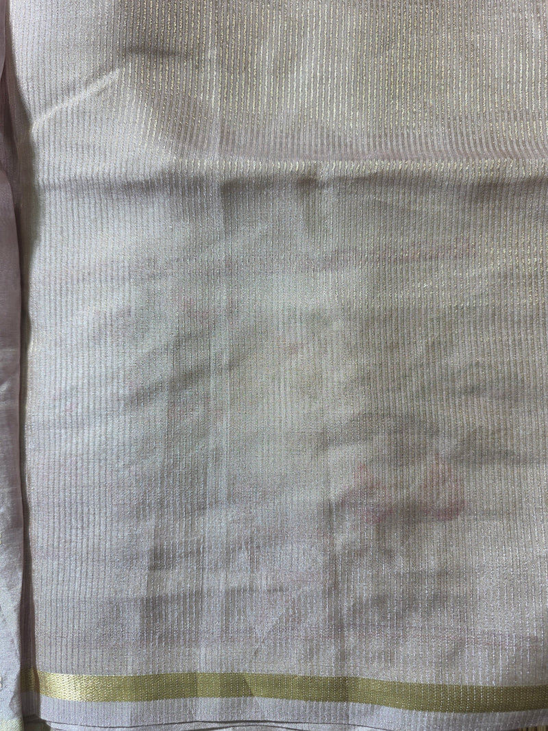 Pure Handloom Tussar Silk Saree with Embroidery and sequins in Muslin Pallu