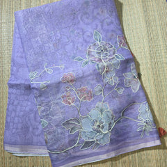 Kora Silk Printed Saree with Aari Work