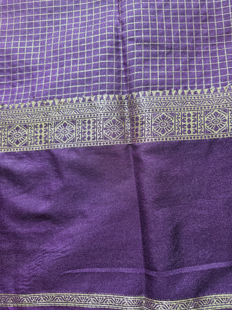 Premium Semi Mysore Crepe in Vintage Checks with Gap Border
