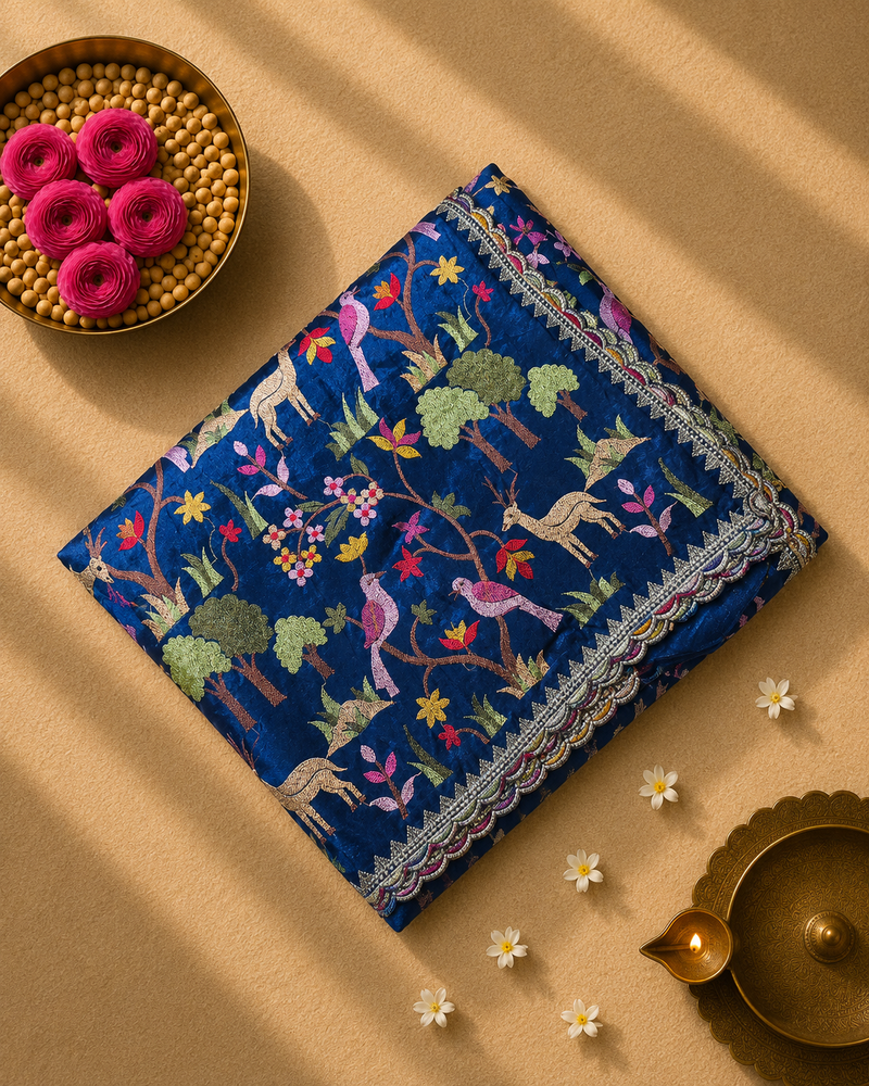 Pure Raw Silk Saree with all over Embroidery