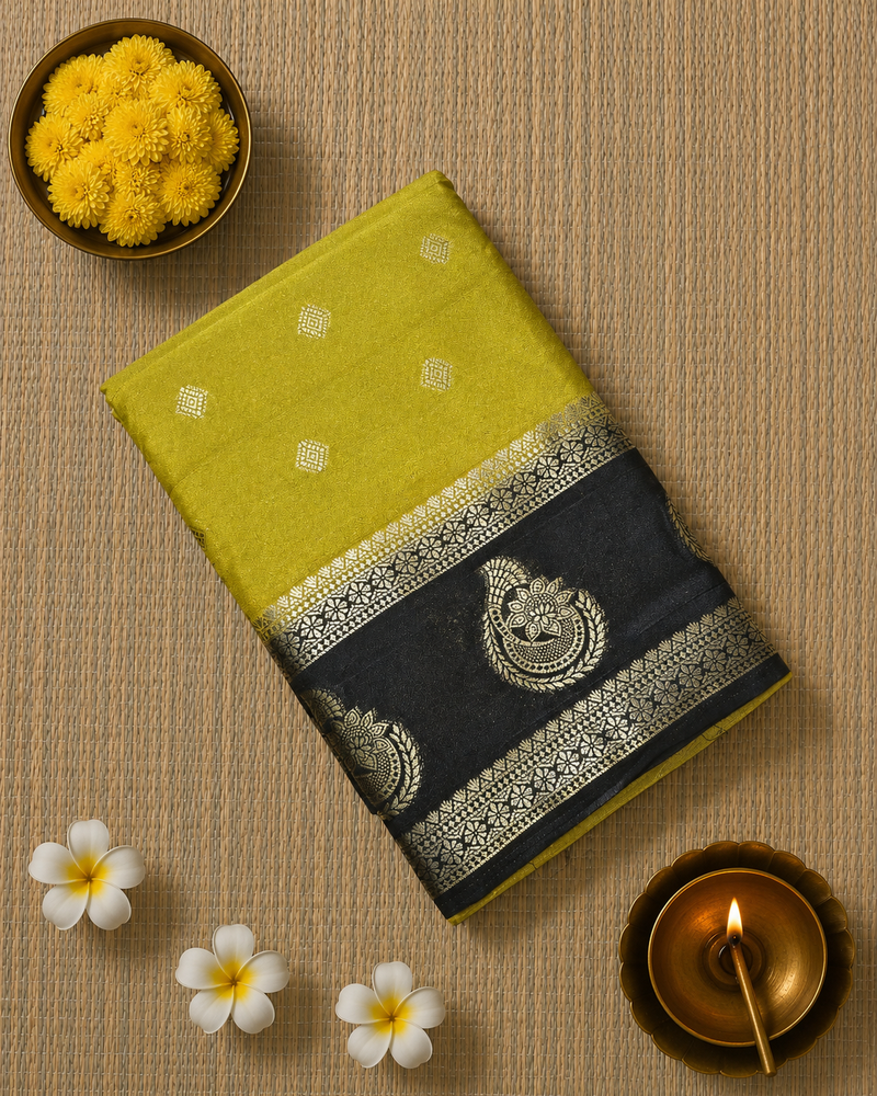 Vintage Style Crepe Saree with Contrast Border