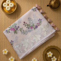 Kota Tissue Saree with Floral Woven Border and Embroidery