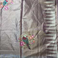 Pure Kora TIssue Saree with Temple Border and BIrd Motifs