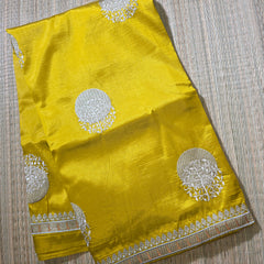 Yellow Pure Raw Silk Saree with Classic Embroidery
