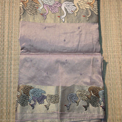 Pure Kora Tissue Silk Saree with Swan Embroidered borders