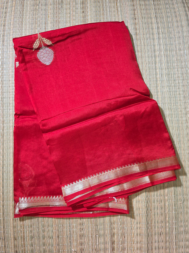 Red Pure Kora Silk Saree with Self RICH Pallu