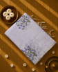Linen Zari Saree in Checks and Floral Embroidery with Plain Blouse