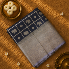 Premium Semi Mysore Crepe with Elephant motifs ,Rich Pallu and Ganga Jamuna Border