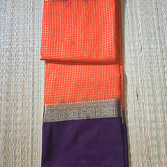 Premium Semi Mysore Crepe in Vintage Checks with Gap Border