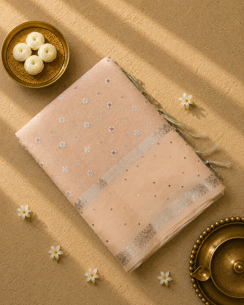 Linen Tissue Saree with Mirror work