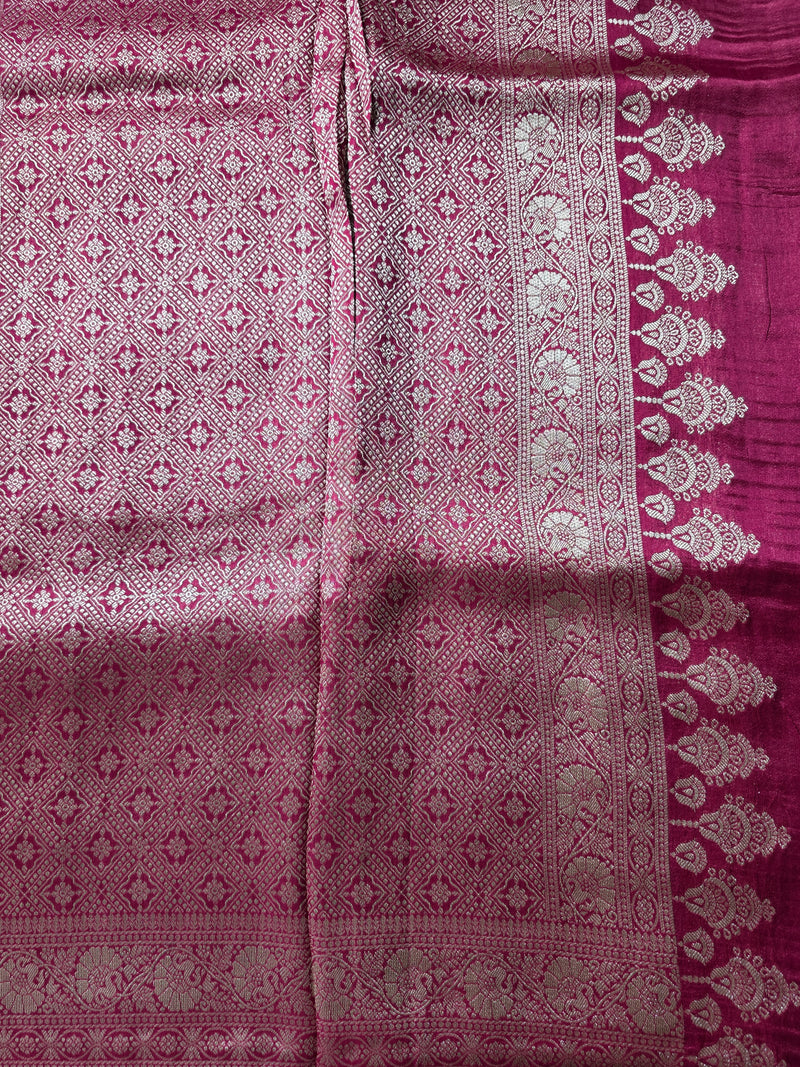 Maroon Tussar Gorgette Saree with all over woven motifs