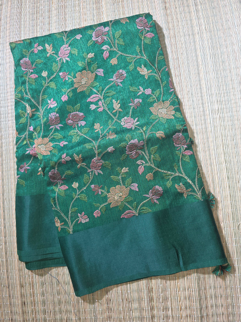Tussar Linen Saree with Intricate Floral Embroidery