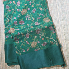 Tussar Linen Saree with Intricate Floral Embroidery