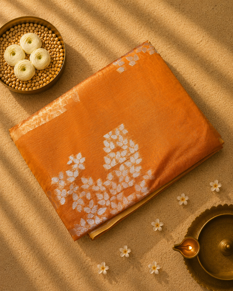 Ombre Shaded Paper Silk Saree with woven motifs