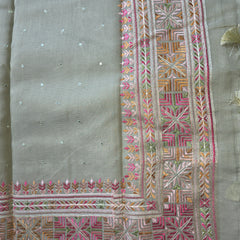 Linen Tissue Saree with Embroidery and Mirror Work