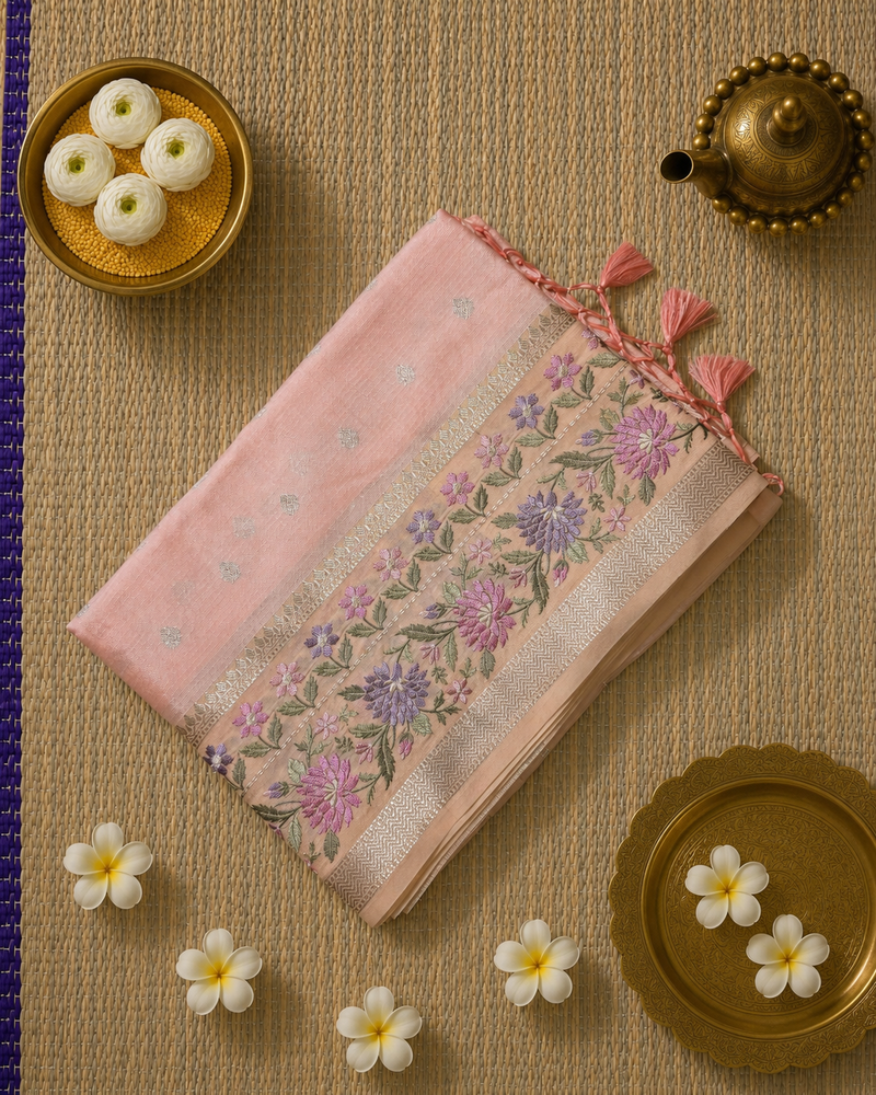 Kota Tissue Saree with Embroidery and All over Butis