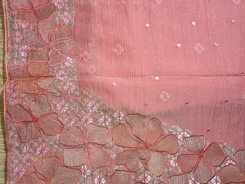 Crush Tissue Saree with Thread and Mirror Work