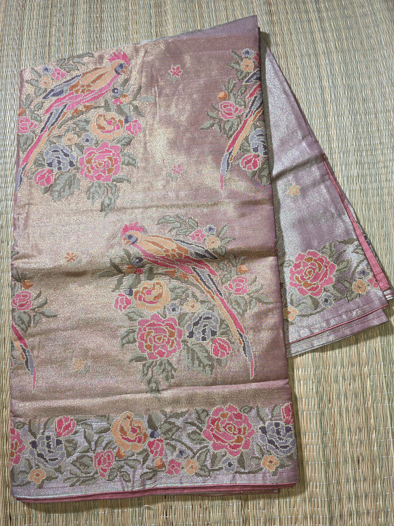 Pure Kora TissueSaree with Exquisite Petit Point Embroidery