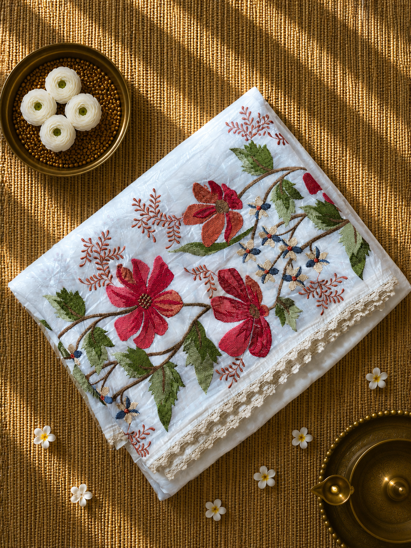 Crush Tissue Saree with Floral Embroidery