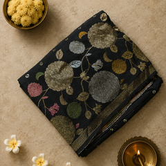 Black Bandhani Crepe Saree witth Floral Weaving