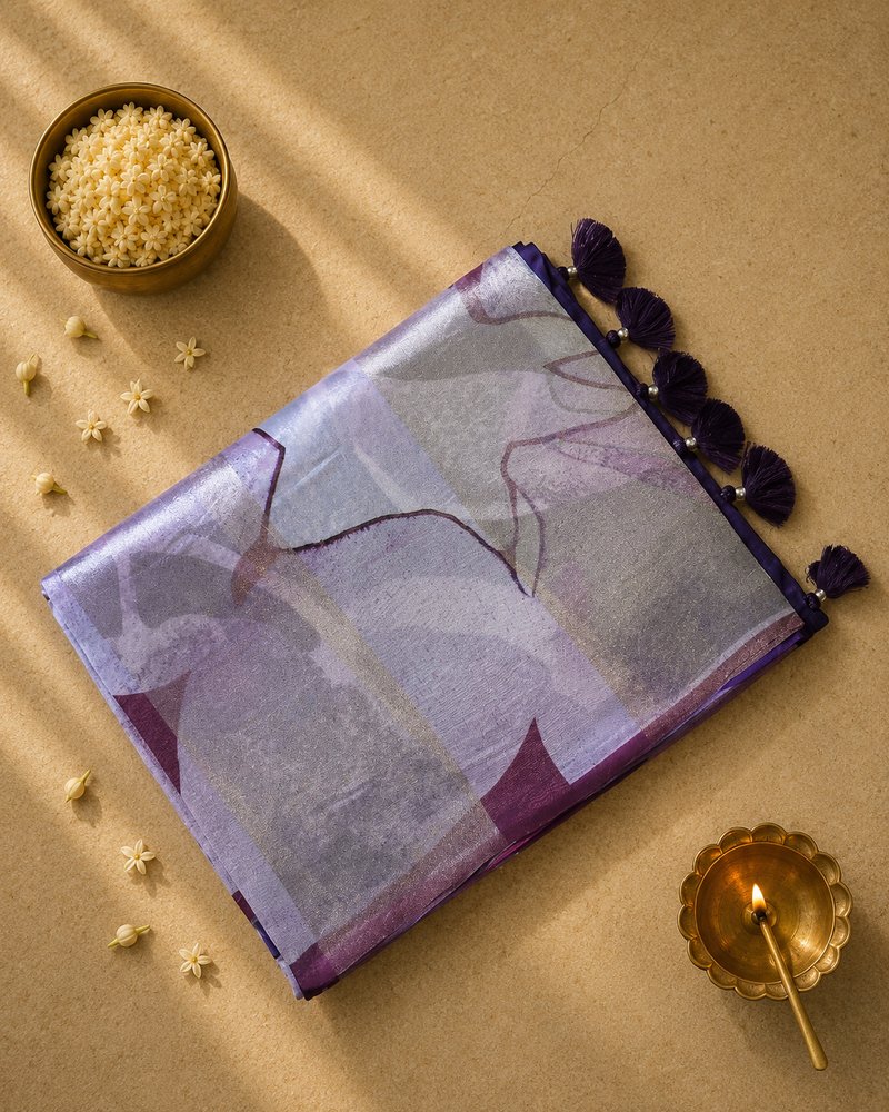 Pure Organza and Tissue Digital Printed Saree with Satin Blouse