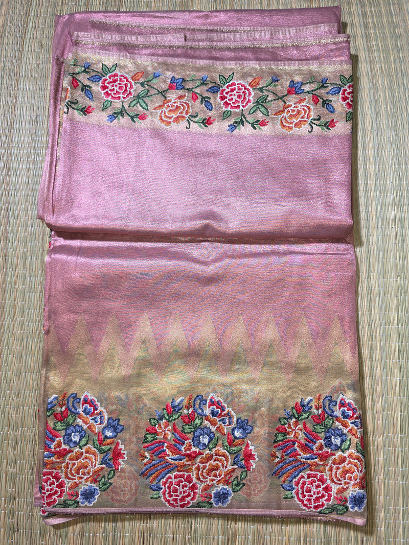 Pure Kora Tissue Saree with Petit Point Embroidery