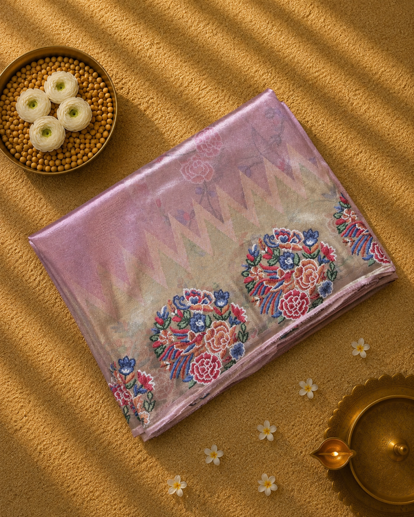 Pure Kora Tissue Saree with Petit Point Embroidery