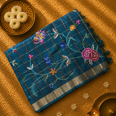 Pure Handloom Tussar Saree with Petit Point Embroidery all over