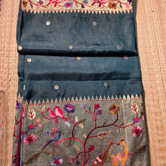 Pure Raw Silk Saree with 10 inch German Silver Paithani Border