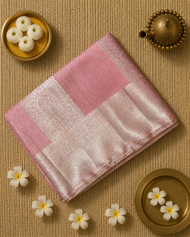 Tussar Saree with Vertical Zari Weaving and Rich Pallu