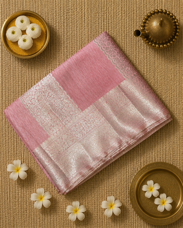 Tussar Saree with Vertical Zari Weaving and Rich Pallu