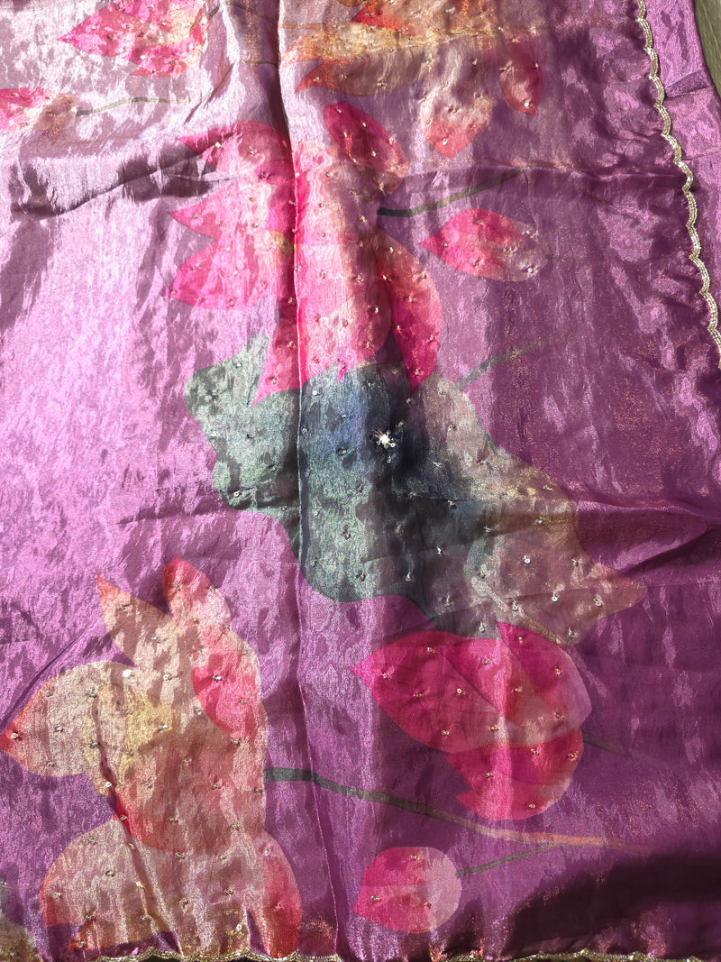 Premium Crepe Saree wuth Digital Print and Cutdana work