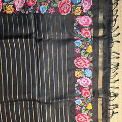 Tussar Silk Saree with Embroidery and Zari Stripes